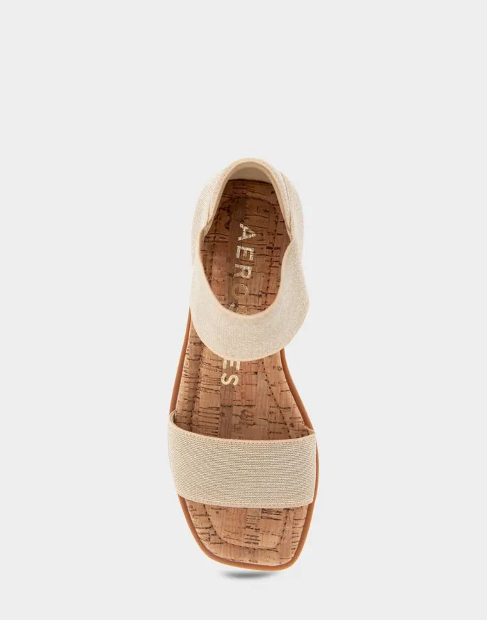Aerosoles Comfortable Women039s Elastic Banded Mini Wedge Sandal In Soft Gold Elastic Fabric Soft Gold Women Clogs and Mules