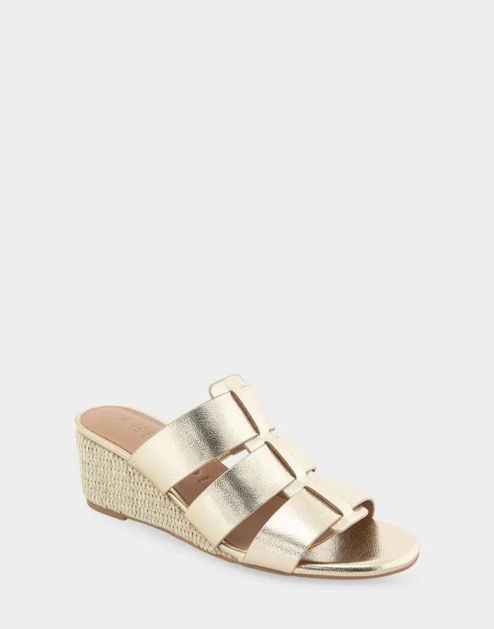 Aerosoles Comfortable Women039s Fisherman Mid Wedge Slide In Soft Gold Faux Leather Soft Gold Faux Leather Women Wide Width Sandals