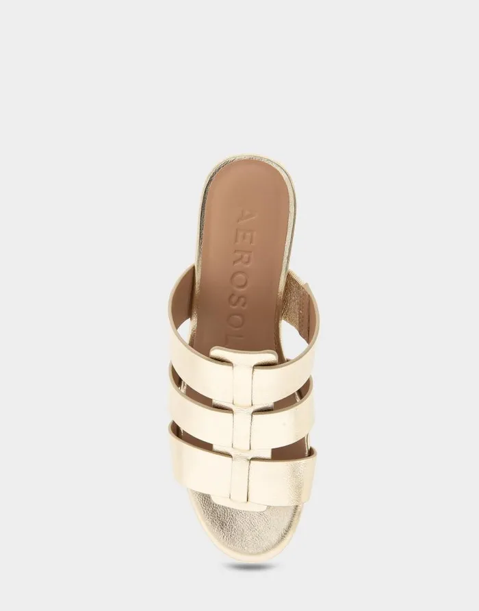 Aerosoles Comfortable Women039s Fisherman Mid Wedge Slide In Soft Gold Faux Leather Soft Gold Faux Leather Women Wide Width Sandals