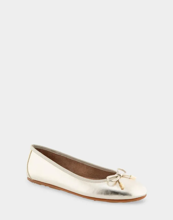 Aerosoles Comfortable Women039s Hidden Wedge Ballet Flat In Gold Genuine Leather Soft Gold Genuine Leather Women Dress