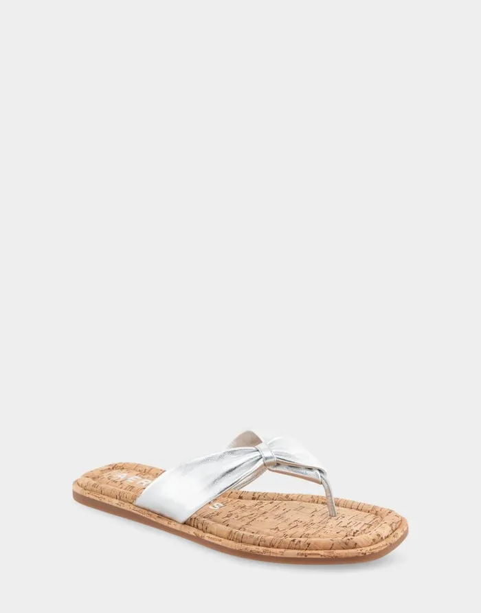 Aerosoles Comfortable Women039s Knotted Thong Sandal In Silver Metallic Leather Silver Metallic Leather Women Flats