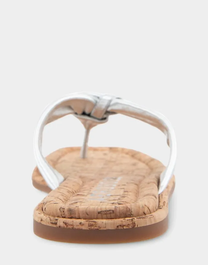 Aerosoles Comfortable Women039s Knotted Thong Sandal In Silver Metallic Leather Silver Metallic Leather Women Flats