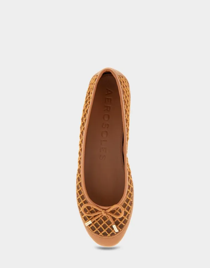 Aerosoles Comfortable Women039s Mesh Knit Ballet Flat In Tan Mesh Combo Mesh Fabric Tan Mesh Combo Women Clogs and Mules