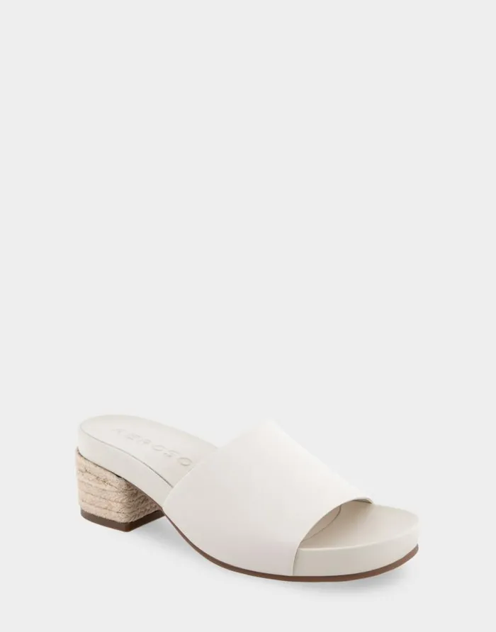 Aerosoles Comfortable Women039s Molded Footbed Low Block Heel Slide In Eggnog Leather Eggnog Leather Women Clogs and Mules