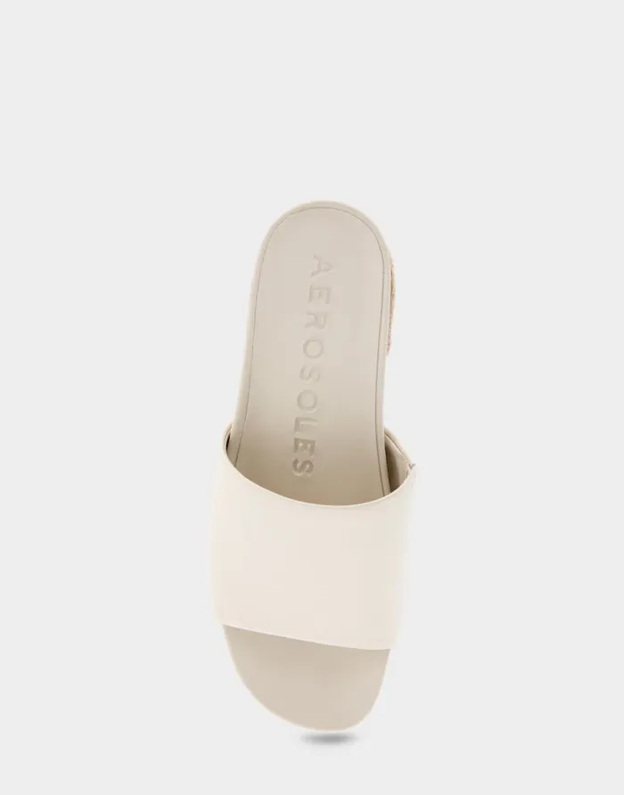 Aerosoles Comfortable Women039s Molded Footbed Low Block Heel Slide In Eggnog Leather Eggnog Leather Women Clogs and Mules