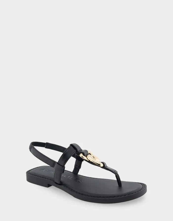 Aerosoles Comfortable Women039s Ornamented Slingback Strap Thong Sandal In Black Faux Leather Black Faux Leather Women Flats