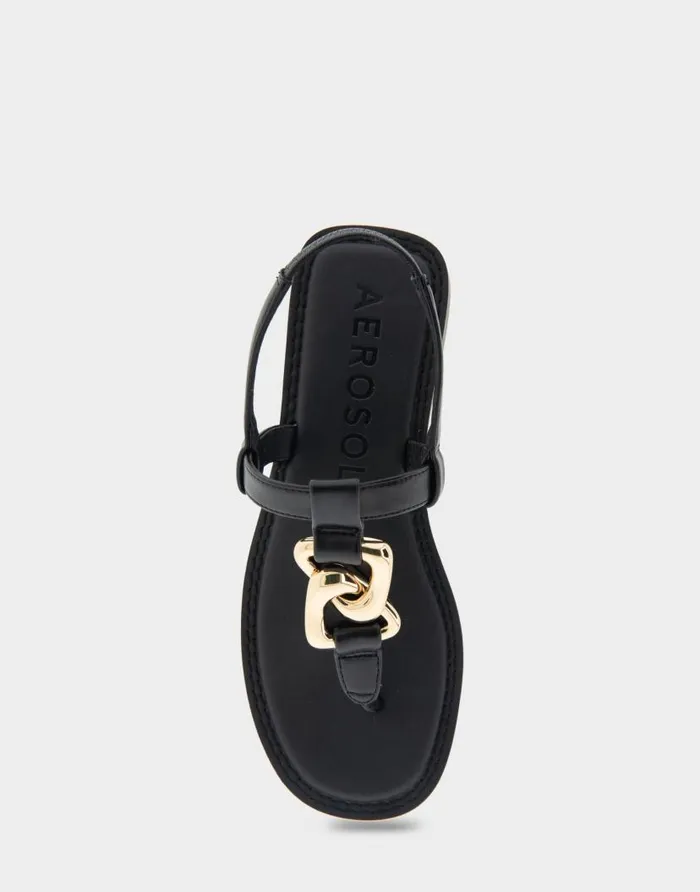 Aerosoles Comfortable Women039s Ornamented Slingback Strap Thong Sandal In Black Faux Leather Black Faux Leather Women Flats