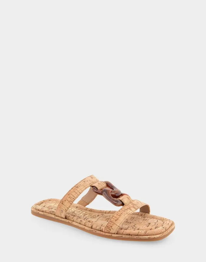 Aerosoles Comfortable Women039s Ornamented Tstrap Slide Sandal In Cork Cork Cork Women Flats