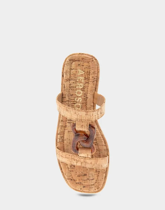 Aerosoles Comfortable Women039s Ornamented Tstrap Slide Sandal In Cork Cork Cork Women Flats