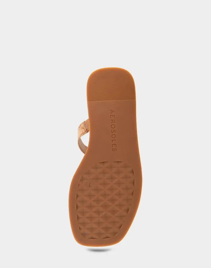 Aerosoles Comfortable Women039s Ornamented Tstrap Slide Sandal In Cork Cork Cork Women Flats