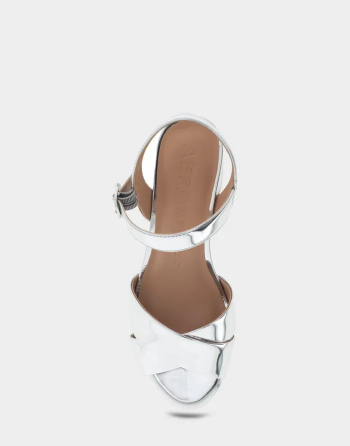 Aerosoles Comfortable Women039s Platform Sandal In Silver Faux Leather Silver Faux Leather Women Platforms