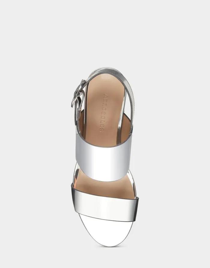 Aerosoles Comfortable Women039s Platform Sandal In Silver Metallic Faux Leather Silver Metallic Women Dress