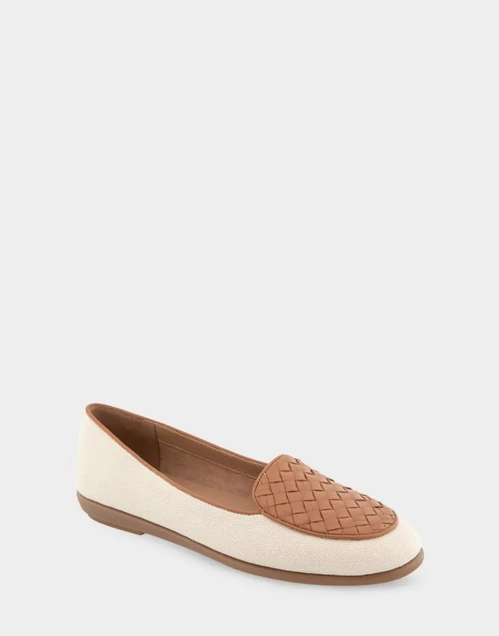 Aerosoles Comfortable Women039s Woven Plug Loafer In Natural Canvas Fabric Faux Leather Natural Canvas Fabric Women Wide Width Flats