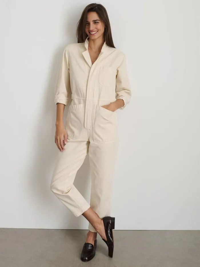 Alex Mill Jumpsuits Women Standard Zip Jumpsuit In Herringbone Ecru