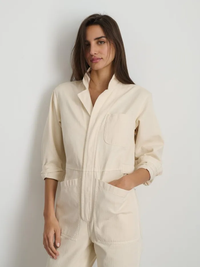 Alex Mill Jumpsuits Women Standard Zip Jumpsuit In Herringbone Ecru
