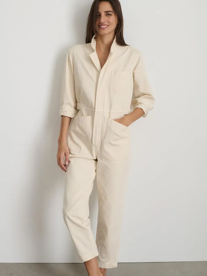 Alex Mill Jumpsuits Women Standard Zip Jumpsuit In Herringbone Ecru
