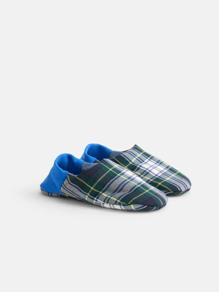 Alex Mill Pajamas Slippers Men Wool Plaid House Shoes Blue