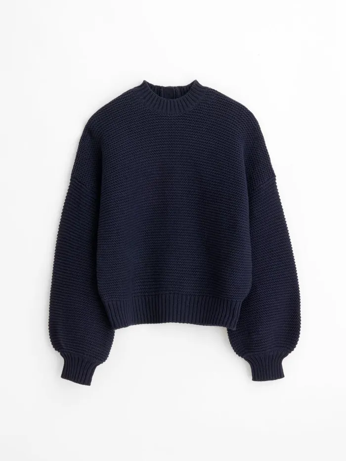 Alex Mill Sweaters Women ButtonBack Crewneck Sweater Dark Navy