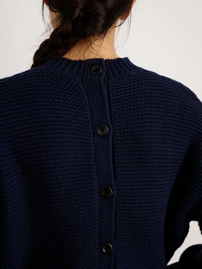 Alex Mill Sweaters Women ButtonBack Crewneck Sweater Dark Navy