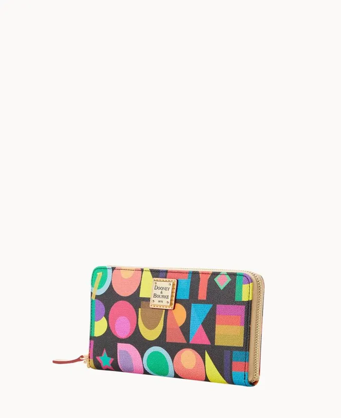Art Deco Large Zip Around Wristlet Black ManWoman Dooney and Bourke Wallets Art Deco Large Zip Around Wristlet Black ManWoman Dooney and Bourke Wallets