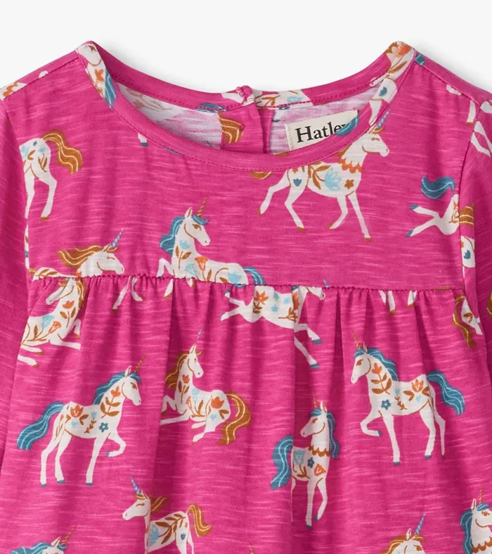 Baby and Toddler Girls Folksy Unicorns Gathered Tiered Dress Hatley