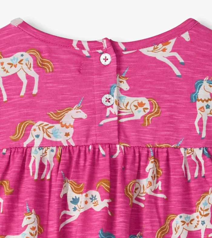 Baby and Toddler Girls Folksy Unicorns Gathered Tiered Dress Hatley