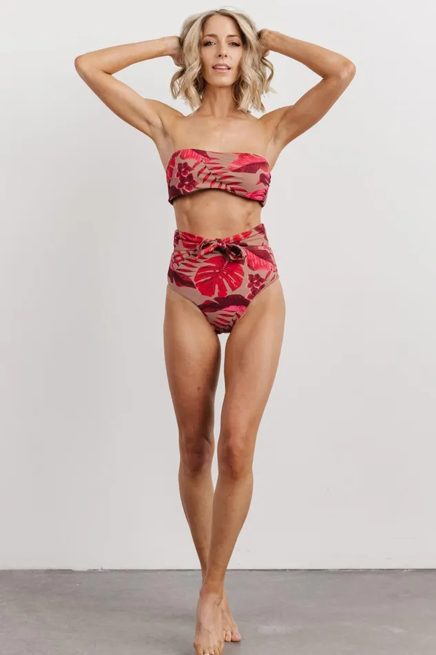 Baltic Born Bikini Women Milos High Waist Bikini Bottom Red Print