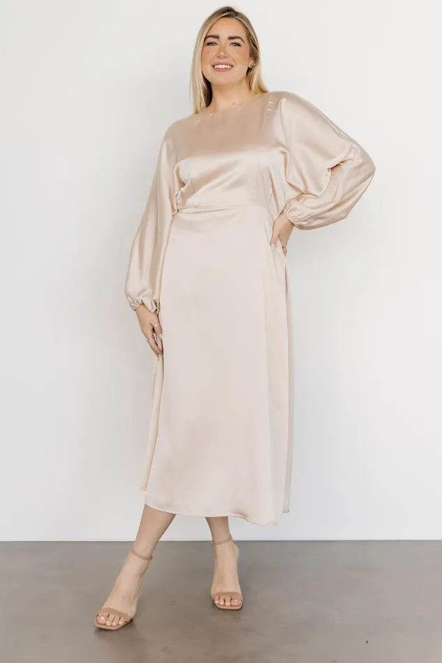 Baltic Born Bridal Women Balta Satin Midi Dress Champagne Baltic Born Bridal Women Balta Satin Midi Dress Champagne