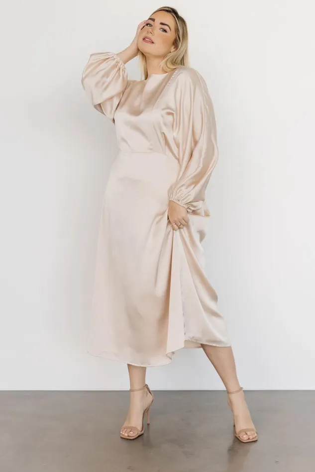 Baltic Born Bridal Women Balta Satin Midi Dress Champagne Baltic Born Bridal Women Balta Satin Midi Dress Champagne