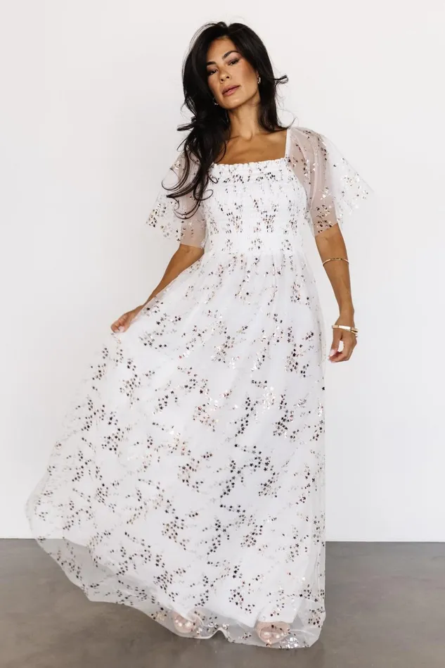 Baltic Born Bridal Women Cassandra Tulle Maxi Dress Metallic White Baltic Born Bridal Women Cassandra Tulle Maxi Dress Metallic White