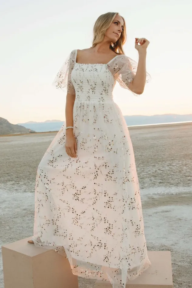 Baltic Born Bridal Women Cassandra Tulle Maxi Dress Metallic White Baltic Born Bridal Women Cassandra Tulle Maxi Dress Metallic White
