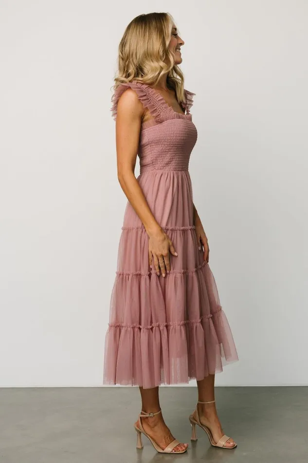 Baltic Born Bump Friendly Women Emma Smocked Tulle Dress Dusty Rose Baltic Born Bump Friendly Women Emma Smocked Tulle Dress Dusty Rose