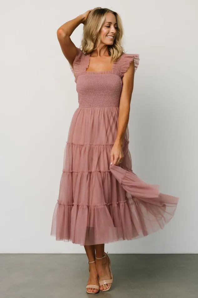Baltic Born Bump Friendly Women Emma Smocked Tulle Dress Dusty Rose Baltic Born Bump Friendly Women Emma Smocked Tulle Dress Dusty Rose