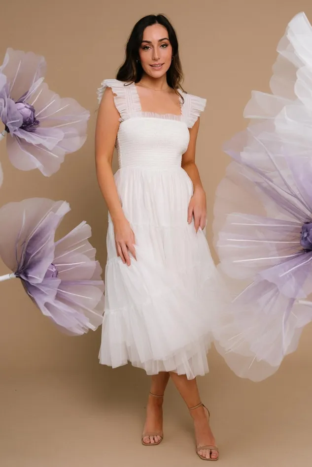 Baltic Born Bump Friendly Women Emma Smocked Tulle Dress Off White