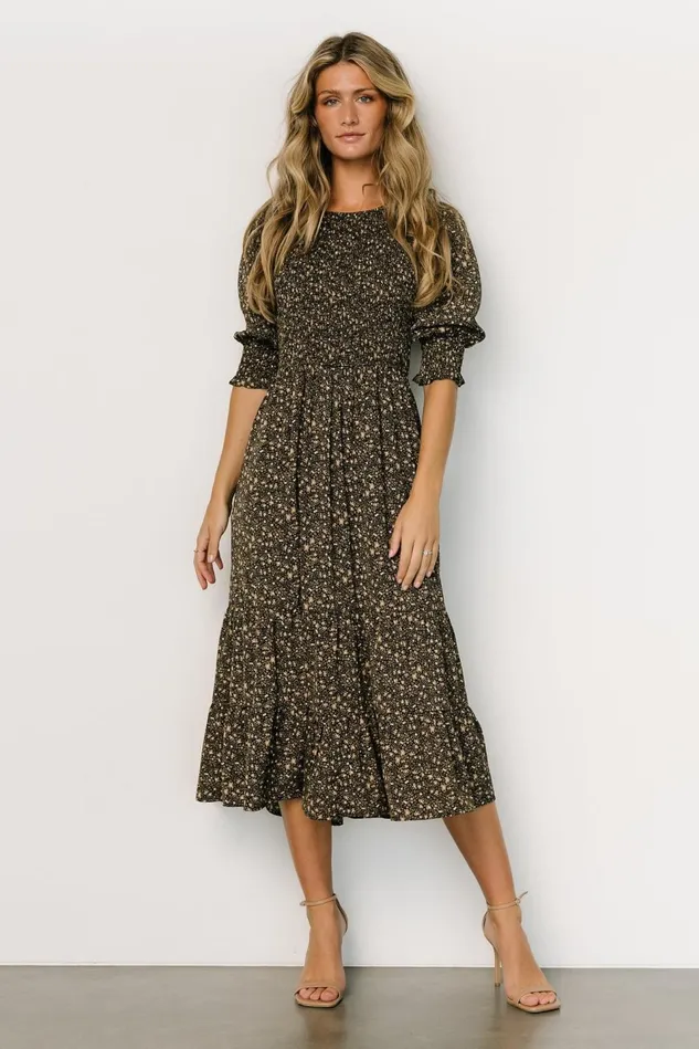 Baltic Born Bump Friendly Women Pele Tiered Midi Dress Black Floral