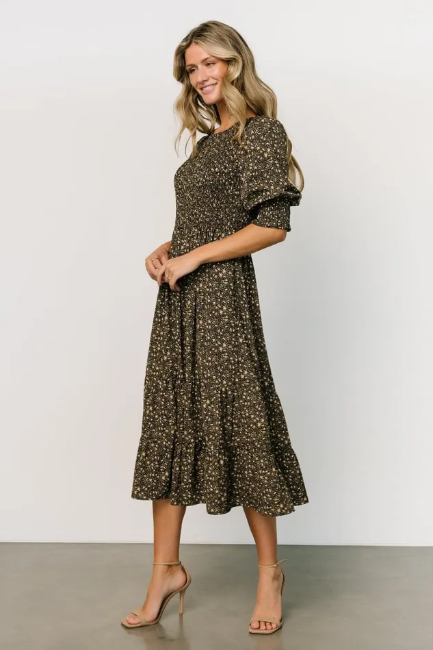 Baltic Born Bump Friendly Women Pele Tiered Midi Dress Black Floral Baltic Born Bump Friendly Women Pele Tiered Midi Dress Black Floral