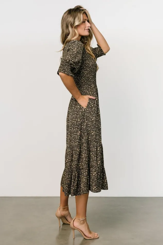 Baltic Born Bump Friendly Women Pele Tiered Midi Dress Black Floral Baltic Born Bump Friendly Women Pele Tiered Midi Dress Black Floral