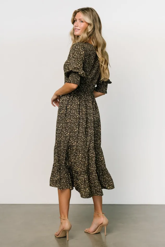 Baltic Born Bump Friendly Women Pele Tiered Midi Dress Black Floral Baltic Born Bump Friendly Women Pele Tiered Midi Dress Black Floral