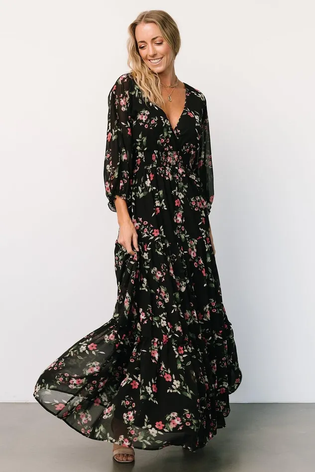 Baltic Born Bump Friendly Women Sawyer Tiered Maxi Dress Black Berry