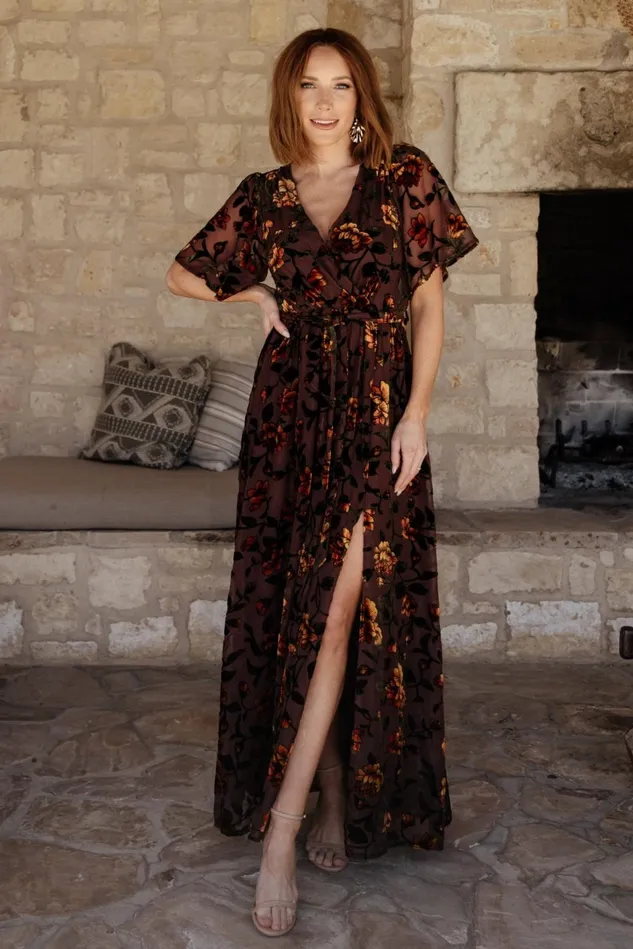Baltic Born Bump Friendly Women Uma Velvet Maxi Dress Clove Amber Floral