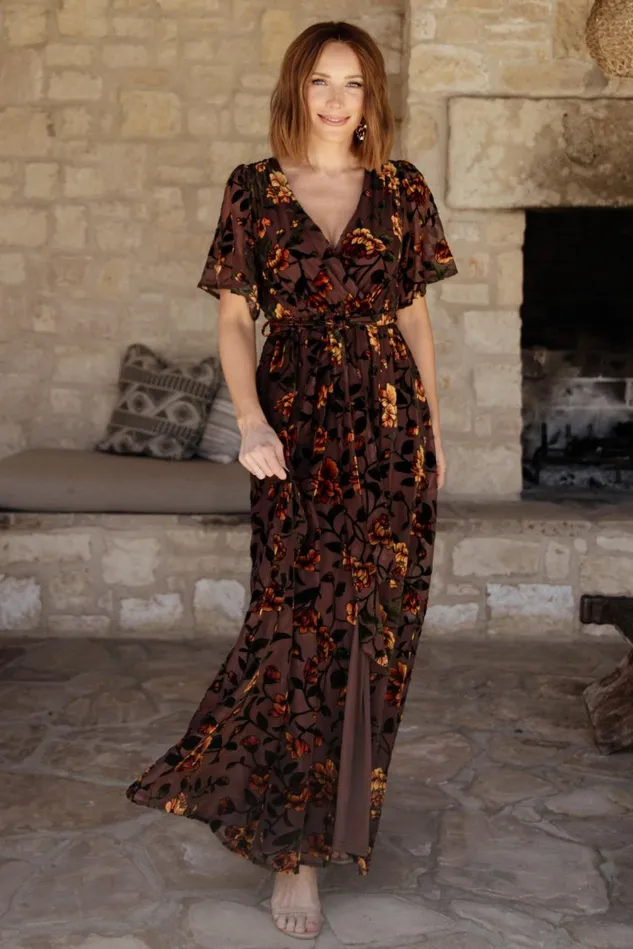 Baltic Born Bump Friendly Women Uma Velvet Maxi Dress Clove Amber Floral
