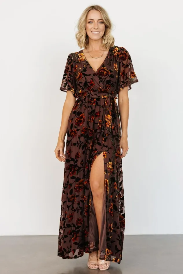 Baltic Born Bump Friendly Women Uma Velvet Maxi Dress Clove Amber Floral