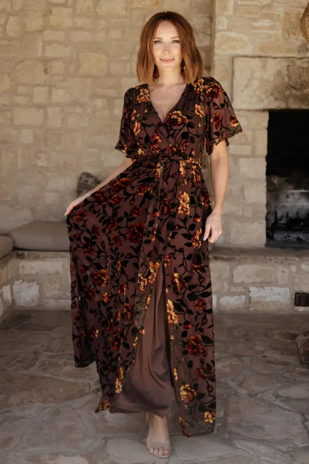 Baltic Born Bump Friendly Women Uma Velvet Maxi Dress Clove Amber Floral