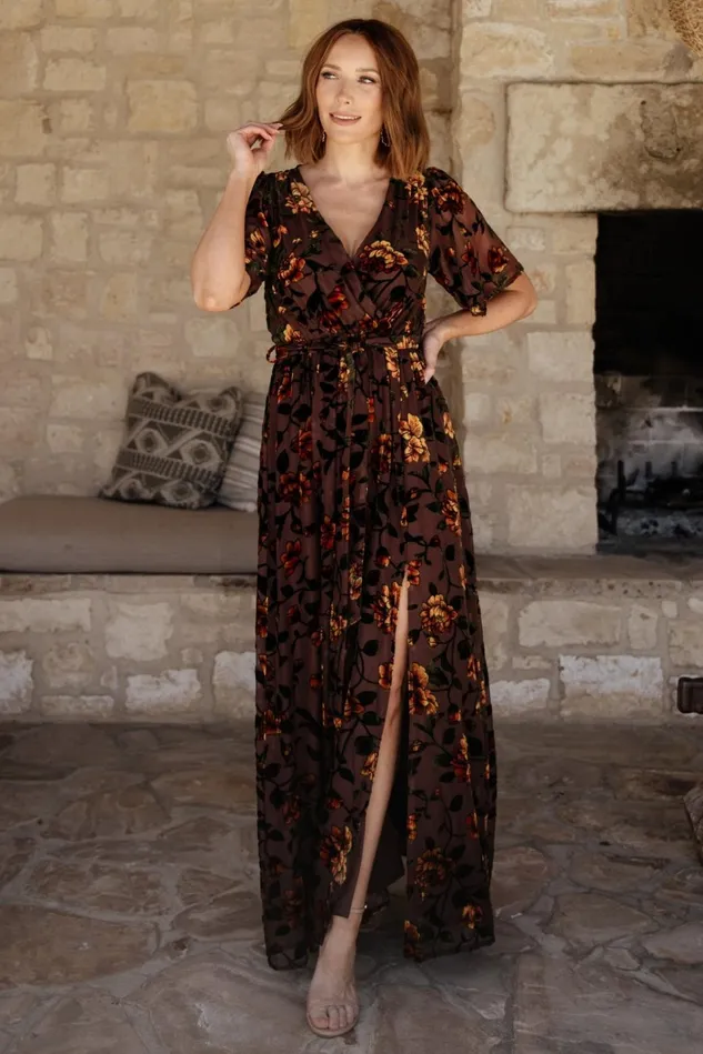 Baltic Born Bump Friendly Women Uma Velvet Maxi Dress Clove Amber Floral