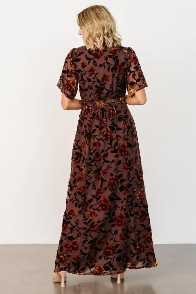 Baltic Born Bump Friendly Women Uma Velvet Maxi Dress Clove Amber Floral