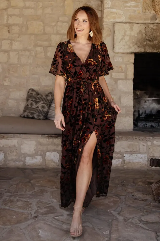 Baltic Born Bump Friendly Women Uma Velvet Maxi Dress Clove Amber Floral