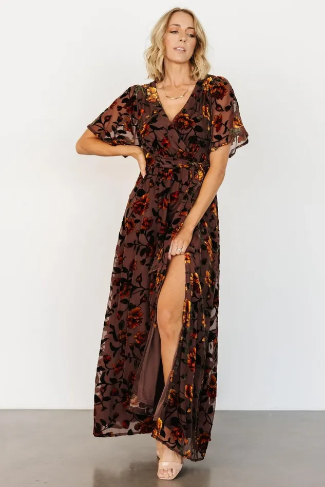 Baltic Born Bump Friendly Women Uma Velvet Maxi Dress Clove Amber Floral