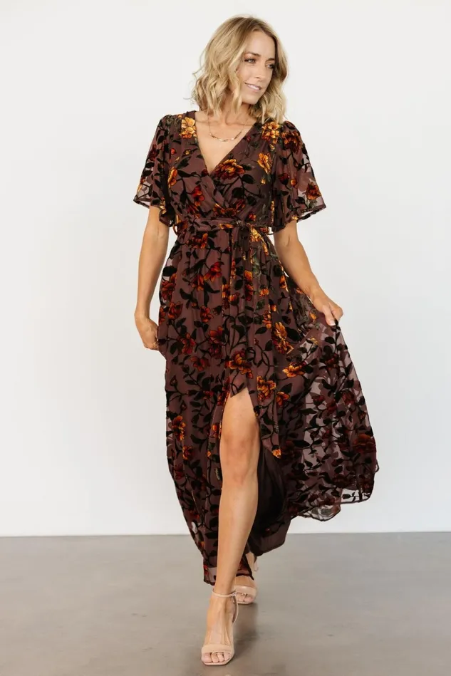 Baltic Born Bump Friendly Women Uma Velvet Maxi Dress Clove Amber Floral