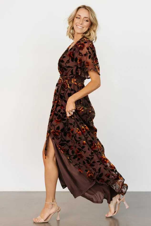 Baltic Born Bump Friendly Women Uma Velvet Maxi Dress Clove Amber Floral