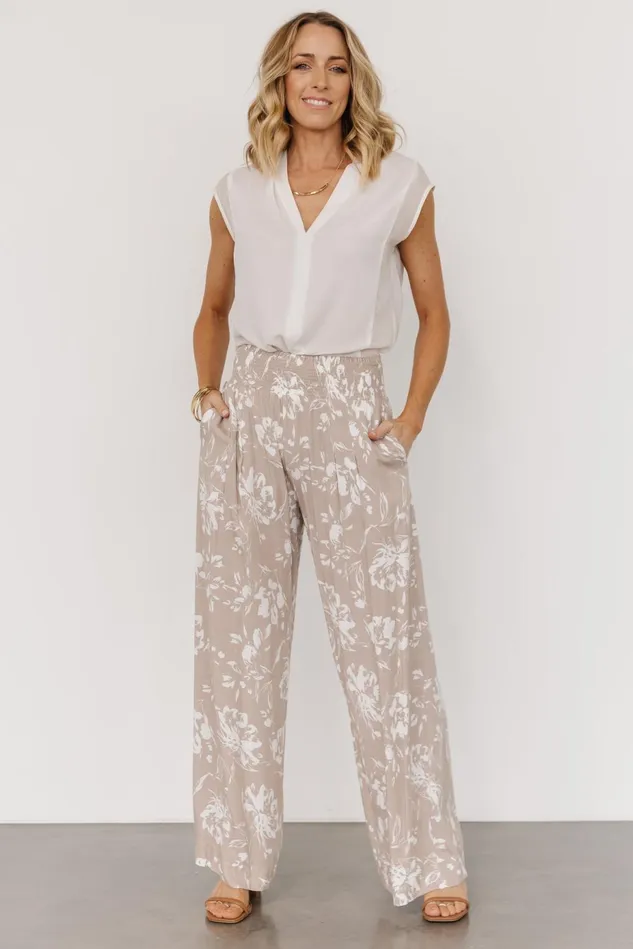 Baltic Born Cover Ups Women Malta Smocked Waist Pants Sand White Baltic Born Cover Ups Women Malta Smocked Waist Pants Sand White